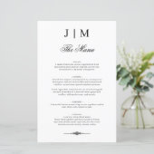 Menu de mariage élégant avec monogramme classique (Debout devant)
