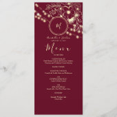 Menu de mariage élégant avec monogramme en bordeau (Devant)