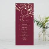 Menu de mariage élégant avec monogramme en bordeau (Debout devant)