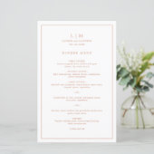 Menu de mariage élégant avec monogramme rose simpl (Debout devant)