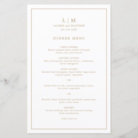 Menu de mariage élégant avec monogramme simple en  (Devant)