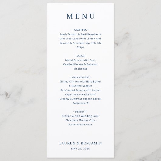 Menu de mariage élégant avec sérif blanc (Devant)