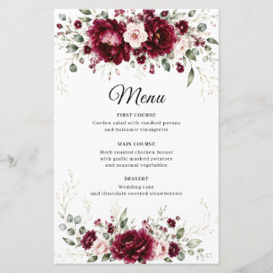 Menu de mariage élégant avec verdure florale de Bo