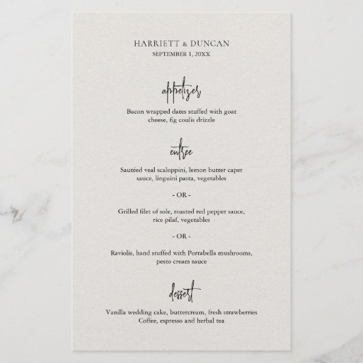 Menu de mariage élégant beige intemporel neutre (Devant)