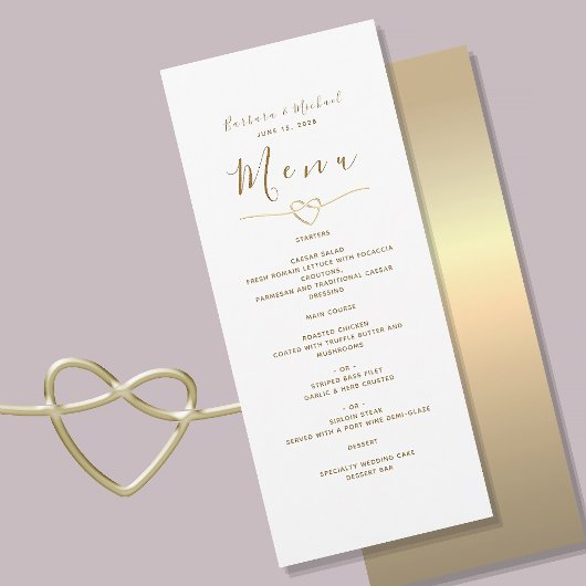 Menu de mariage élégant blanc et or moderne