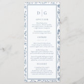 Menu de mariage élégant bleu à la chinoiserie (Devant)