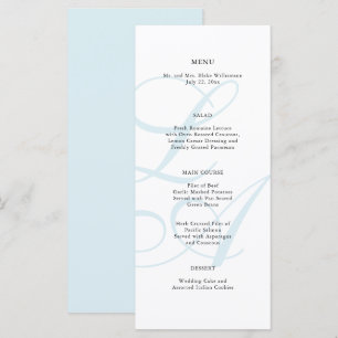Menu de mariage élégant bleu doux monogramme