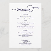 Menu de mariage élégant bleu marine écriture (Devant)