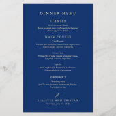 Menu de mariage élégant bleu marine et crème (Devant)