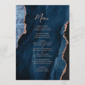 Menu de mariage élégant bleu marine or rose agate (Devant)