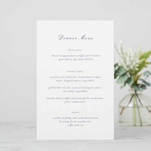 Menu de mariage élégant bleu marine propre (Debout devant)