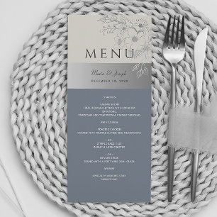 Menu de mariage élégant bleu poussiéreux