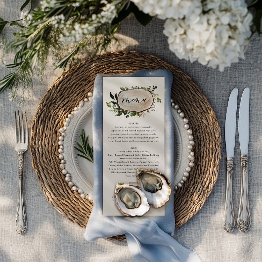 Menu de mariage élégant botanique rustique verdure
