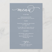 Menu de mariage élégant calligraphié bleu poussiér (Devant)