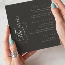 Menu de mariage élégant carré noir Calligraphie