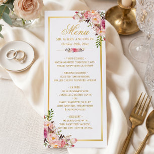 Menu de mariage élégant chic cadre doré floral