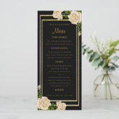 Menu de mariage Elégant Chic Coin Roses d'Ivoire (Debout devant)