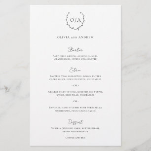 Menu de mariage élégant Couronne de monogramme cla