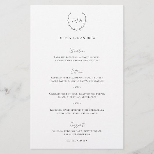 Menu de mariage élégant Couronne de monogramme cla (Devant)