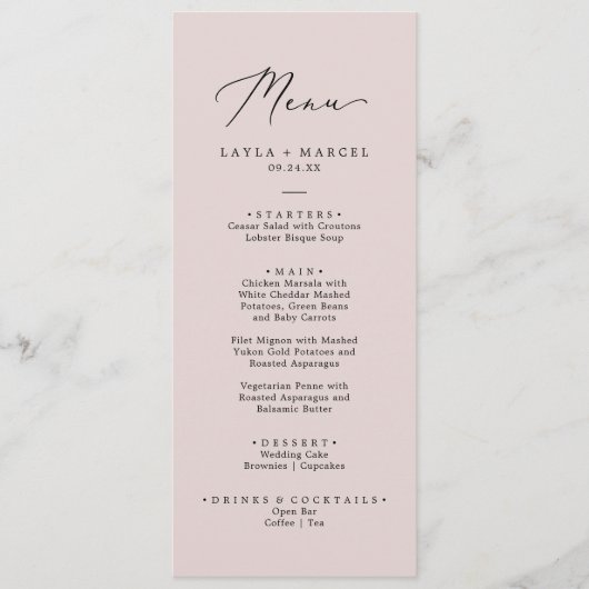 Menu de mariage élégant de la Coordonnée de lavage (Devant)