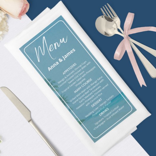 Menu de mariage élégant de réception de plage