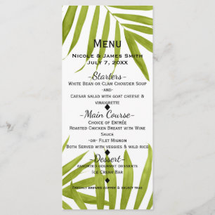 Menu de mariage élégant d'été avec feuilles tropic