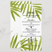 Menu de mariage élégant d'été avec feuilles tropic (Devant / Derrière)