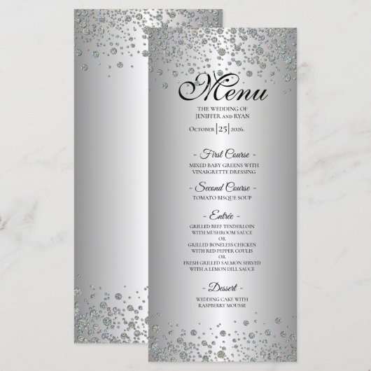 Menu de mariage élégant en argent (Devant / Derrière)