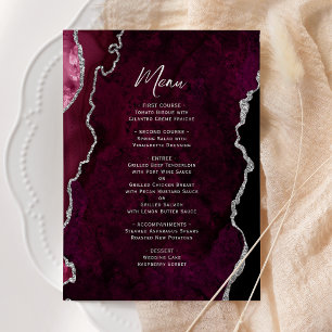 Menu de mariage élégant en burgundy argent agate