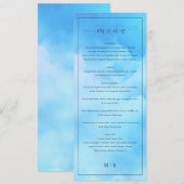 Menu de mariage élégant en cursive bleue (Devant / Derrière)
