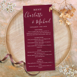 Menu de mariage élégant en écriture signature Bour