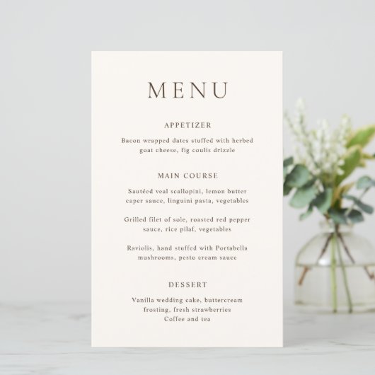 Menu de mariage élégant en ivoire classique (Debout devant)