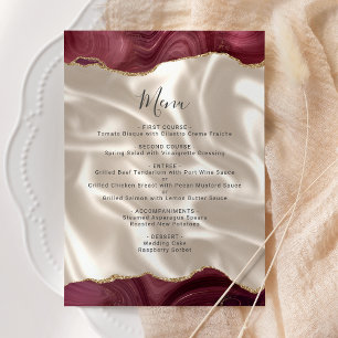 Menu de mariage élégant en soie burgundy or agate
