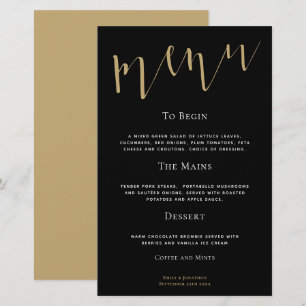 Menu de mariage élégant et abordable noir et or sc