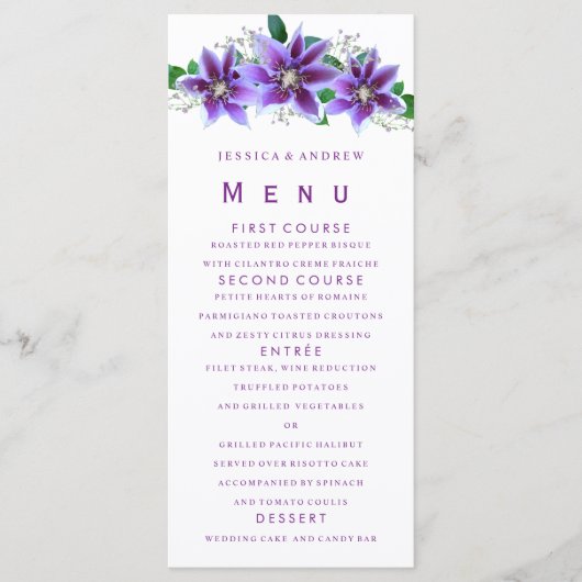 Menu de mariage élégant et chic Clématite (Devant)