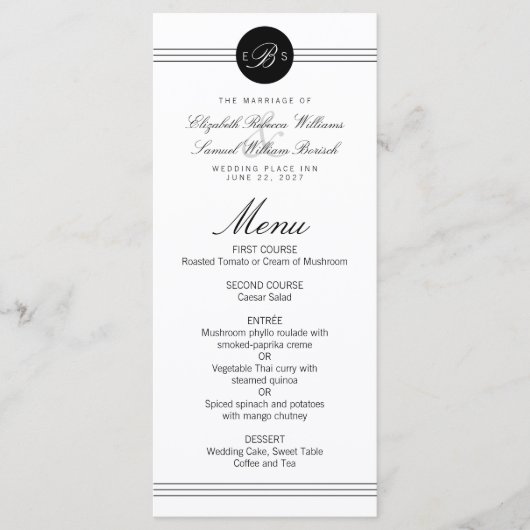 Menu de mariage élégant et chic Monogramme à point (Devant)
