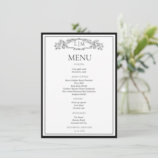 Menu de mariage élégant et chic pour la douche de  (Debout devant)