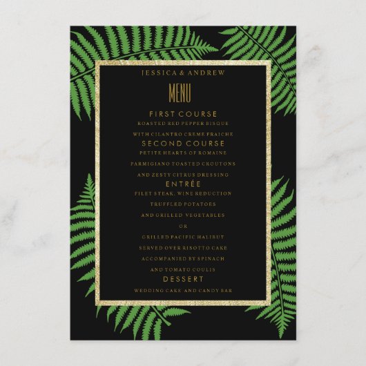 Menu de mariage élégant et classe de fougère (Devant)