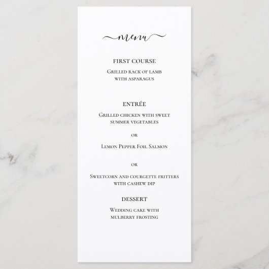 Menu de mariage élégant et classique monochrome à (Devant)