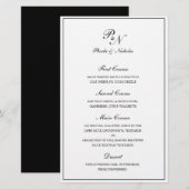Menu de mariage élégant et classique noir et blanc (Devant / Derrière)