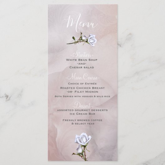 Menu de mariage élégant et glamour aux roses blanc (Devant)