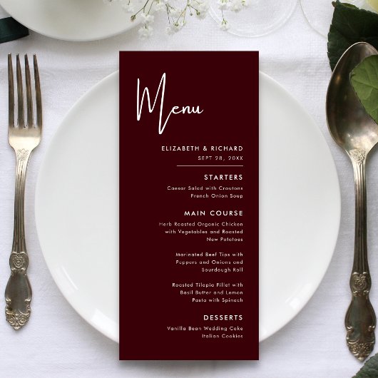 Menu de mariage élégant et moderne de couleur bord