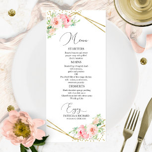 Menu de mariage élégant floral blush géométrique