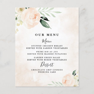 Menu de mariage élégant floral rose champagne