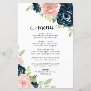 Menu de mariage élégant floral rose fuchsia bleu m