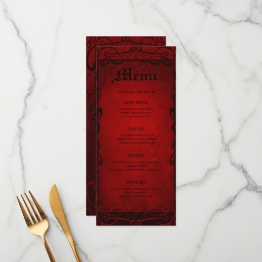 Menu de mariage élégant gothique Halloween (Devant/Arrière en situation)