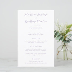 Menu de mariage élégant lilas Script Gras
