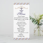 Menu de mariage élégant marine rayé or bleu (Debout devant)