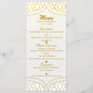Menu de mariage élégant marocain glamour or et bla
