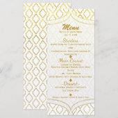 Menu de mariage élégant marocain or et blanc (Devant / Derrière)